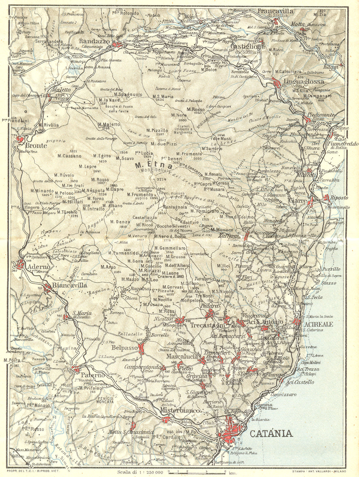 ITALY. Etna 1925 old vintage map plan chart